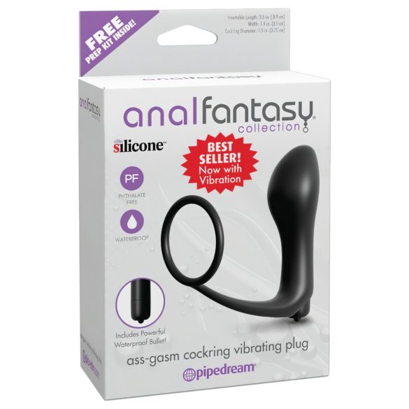 Analfantasy - anální vibrátor na prst s erekčním kroužkem - černý