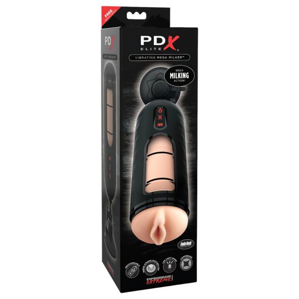 PDX Elite Mega Milker - vibrující umělá vagina na penis (černá)