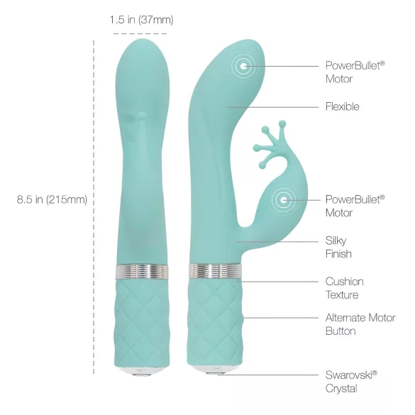 Pillow Talk Kinky - akumulátorový, dvoumotorový vibrátor na bod G (tyrkysový)
