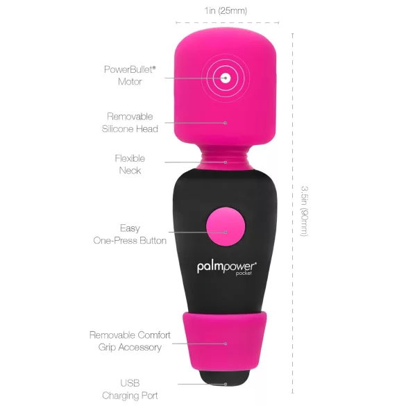 PalmPower - mini masážní vibrátor - kapesní, růžovo-černý