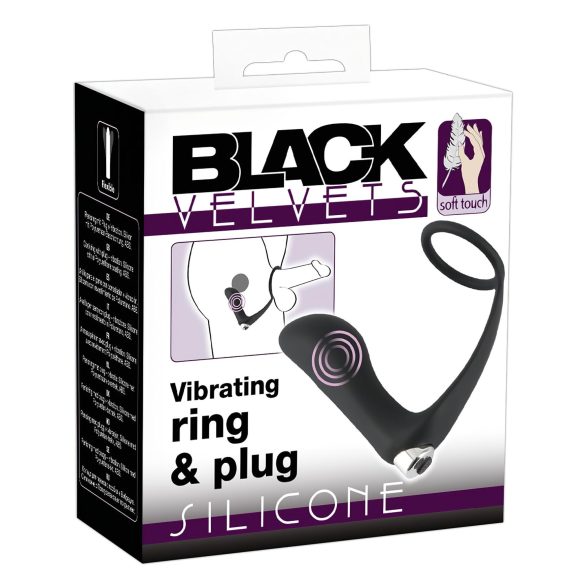 Černý samet - anální vibrátor s kroužkem na penis (černý)