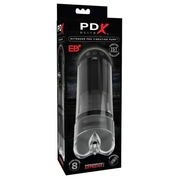 PDX Elite Extender Pro - masturbátor s vibracemi a sáním - černý, dobíjecí