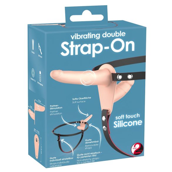 You2Toys - Strap-On - připínací dvojitý vibrátor (přírodní)