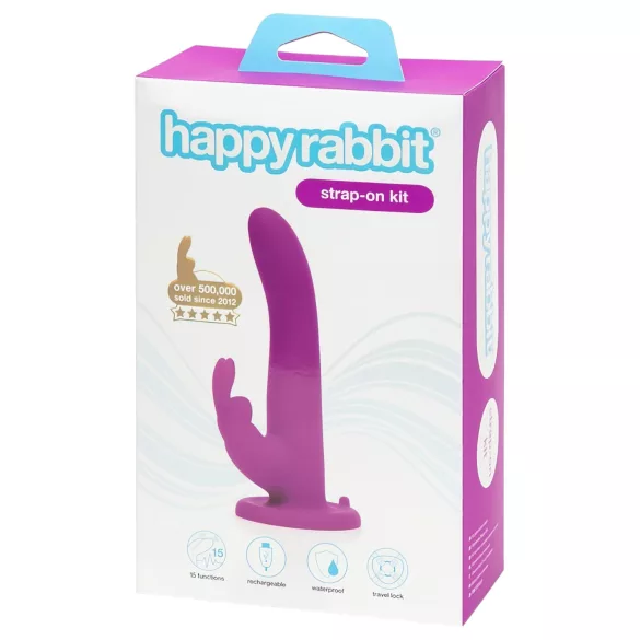 Happyrabbit - strap-on vibrátor s králíčkem - fialový