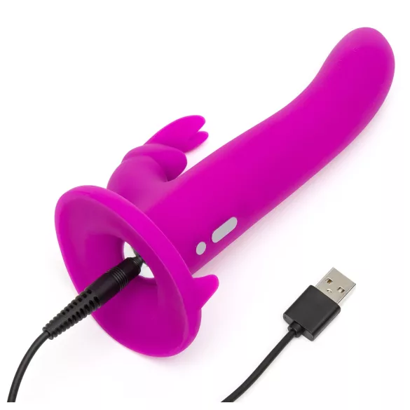 Happyrabbit - strap-on vibrátor s králíčkem - fialový