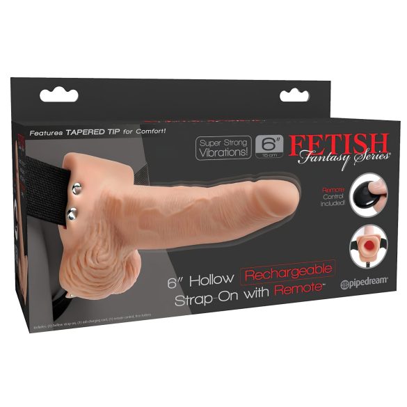 Fetish Strap-On 6 - připínací, dutý vibrátor (přírodní)
