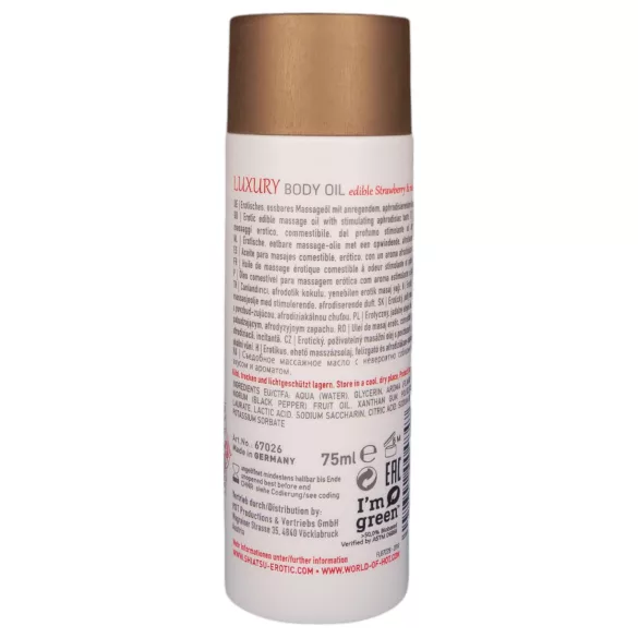 Shiatsu Luxury - jedlý masážní olej - jahoda a červený pepř - 75 ml