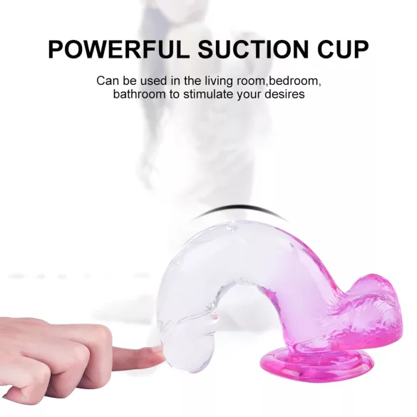 Sunfo - dildo s přísavkou a varlaty - 22 cm - průhledně fialový