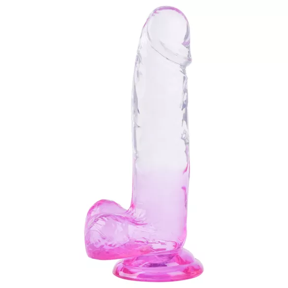 Sunfo - dildo s přísavkou a varlaty - 22 cm - průhledně fialový