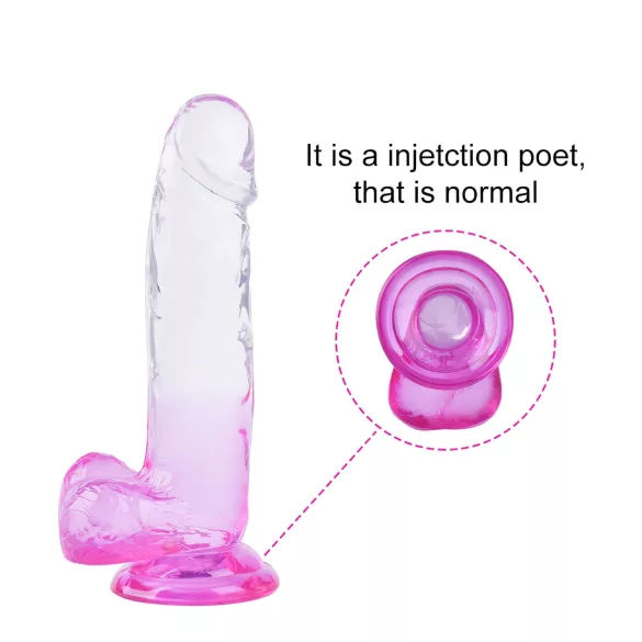 Sunfo - dildo s přísavkou a varlaty - 22 cm - průhledně fialový