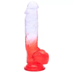   Sunfo - dildo s přísavkou a varlaty - 21 cm - čirý červený
