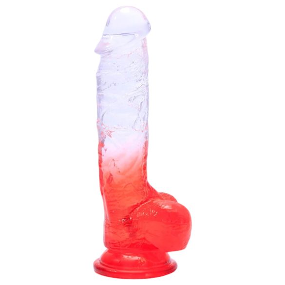 Sunfo - přísavkový, varlatový dildo - 21cm (transparentní-červený)