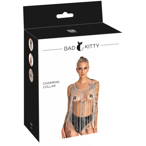Bad Kitty - obojek a pásek z řetězu (stříbrný)