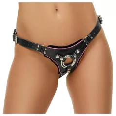   ZADO - kožený spodní popruh na připínací dildo pro BDSM (černý, S-L)