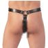ZADO - kožené tanga s dildem a 3 kroužky na penis - L/XL