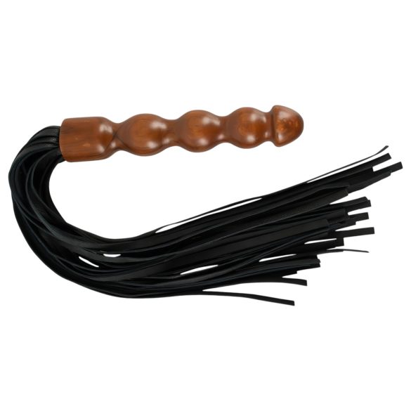 ZADO - kožený bič s dildovou rukojetí (černá-hnědá)