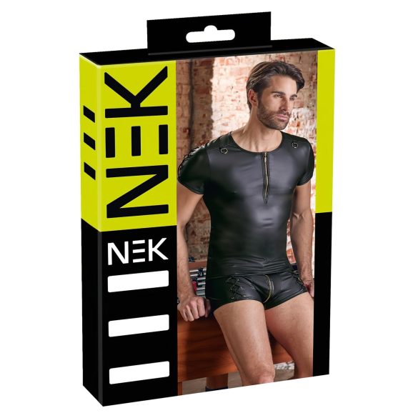 NEK - matný efekt, krátký rukáv, pánské triko (černé) - 2XL