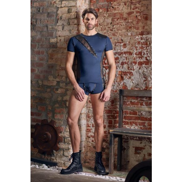 NEK - pánské tričko s černými šněrovacími a síťovanými vsadkami - modré