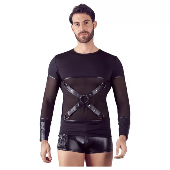 NEK - Dlouhý rukáv s křížovými páskami pro muže (černá) - XL