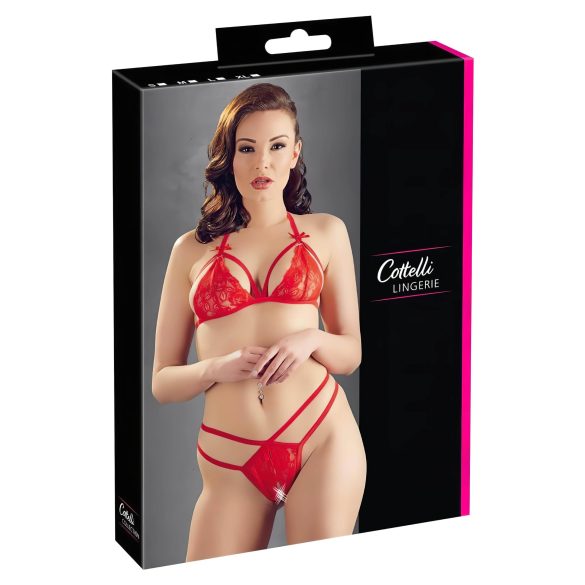 Cottelli - otevřená krajková sada podprsenek (červená) - XL