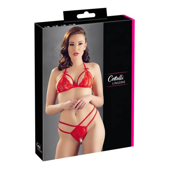Cottelli - otevřená krajková sada podprsenek (červená) - XL