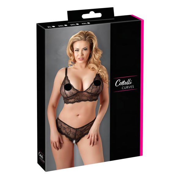 Cottelli Plus Size - krajkový podprsenkový set (černý) - XXL