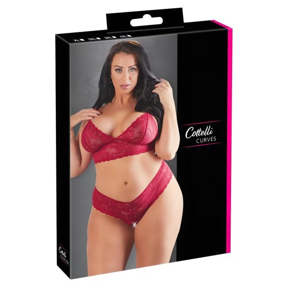 Cottelli Plus Size - měkká krajková souprava podprsenky (červená) - 3XL