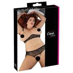   Cottelli Plus Size - podprsenková sada s perličkami - černá