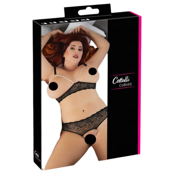 Cottelli Plus Size - perlový podprsenkový set (černý)