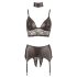Cottelli Bondage - krajkové lesklé spodní prádlo (4 dílný set) - XL