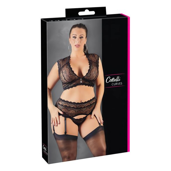 Cottelli Plus Size - krajková souprava s kamínky (černá)