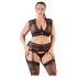 Cottelli Plus Size - krajková souprava s kamínky (černá) - 3XL
