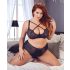 Cottelli Plus Size - křížově páskovaná podprsenka a kalhotky (černé) - 85E/L