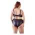 Cottelli Plus Size - křížově páskovaná podprsenka a kalhotky (černé) - 85E/L