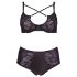Cottelli Plus Size - křížově páskovaná podprsenka a kalhotky (černé) - 85E/L