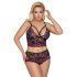Cottelli Plus Size - květovaný set podprsenky (černý-fialový)