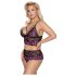 Cottelli Plus Size - květovaný set podprsenky (černý-fialový) - 3XL/4XL