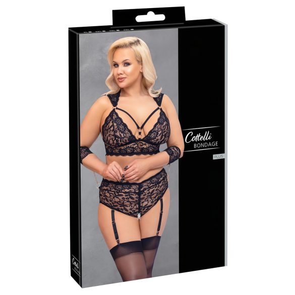 Cottelli Bondage Plus Size - krajková podprsenka sada (černá) - 4XL