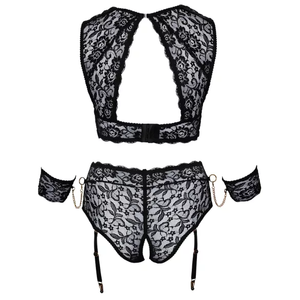 Cottelli Bondage Plus Size - krajková podprsenka sada (černá) - 4XL