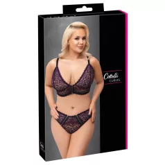   Cottelli Plus Size - průsvitný vzorovaný set podprsenky (fialový)