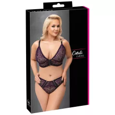   Cottelli Plus Size - průsvitný vzorovaný set podprsenky (fialový)