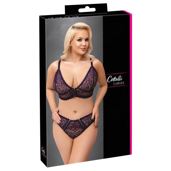 Cottelli Plus Size - průhledná souprava podprsenky s potiskem (fialová) - 2XL