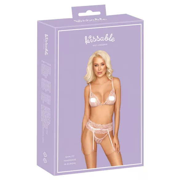 Kissable - krajková souprava spodního prádla - růžová - L/XL