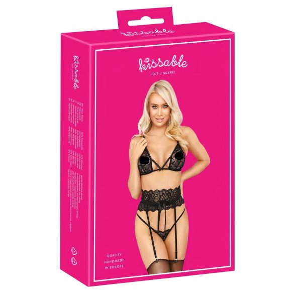 Kissable - Set s páskovou podprsenkou (černá)