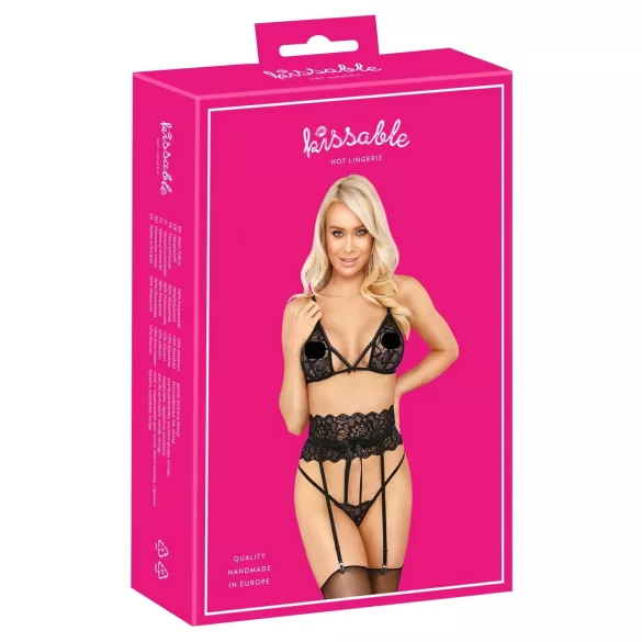 Kissable - Set s páskovou podprsenkou (černá) - L/XL