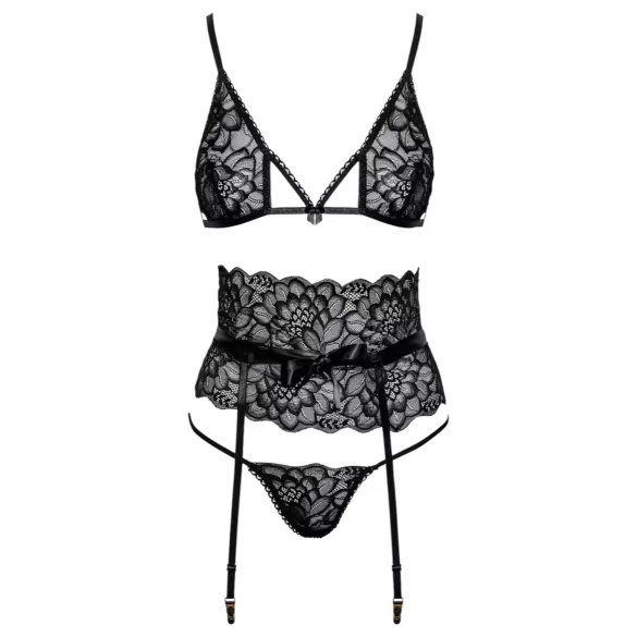 Kissable - Set s páskovou podprsenkou (černá) - L/XL