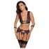 Cottelli Bondage - černofialový set prádla s pouty - XL