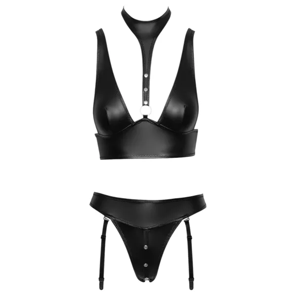 Cottelli Bondage - lesklá podprsenka se sadou pout (černá) - M