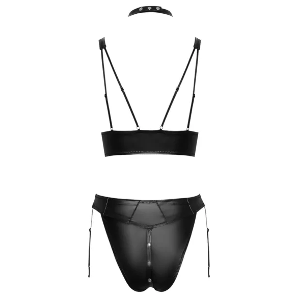 Cottelli Bondage - lesklá podprsenka se sadou pout (černá) - M