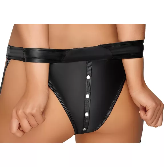 Cottelli Bondage - lesklá podprsenka se sadou pout (černá) - M